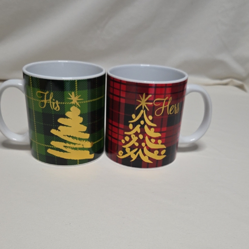 50% Off All Christmas!!  NWOT His and Hers Christmas Plaid Mugs